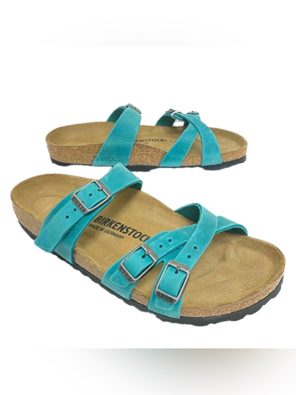 Birkenstock Franca Sandals in Turquoise Birko-Flor - size 38